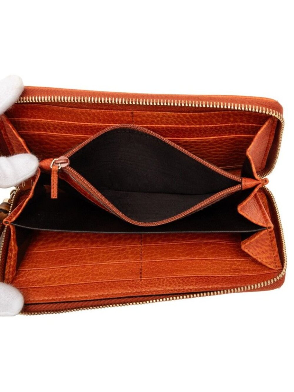 Gucci GG Canvas Bamboo Zip Around Wallet Tassel Orange Beige - Picture 4 of 6